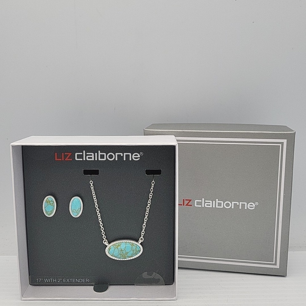 Liz Claiborne Turquoise Pendant Necklace‎ Earrings Set
